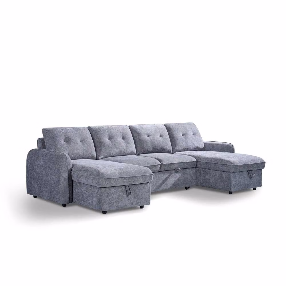 Furnishings For Less UK Seattle U Shaped 5 Seater Fabric Corner Sofa Bed in Grey – 2