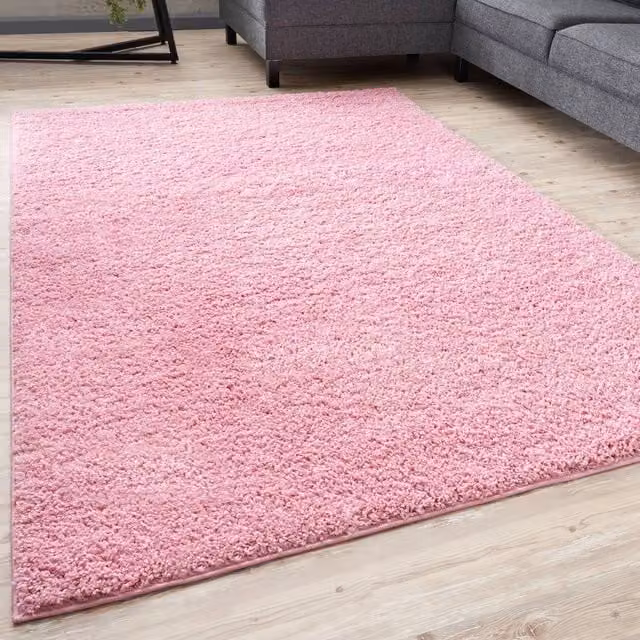 THE RUGS Soft Plain High Pile Shaggy Pink Rug, W: 80 cm, L: 150 cm