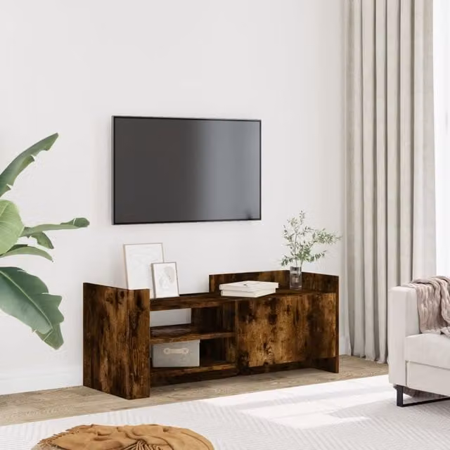 Berkfield Home Smoked Oak TV Cabinet in Grey, W/D/H: 100 x 35 x 40 cm – 1