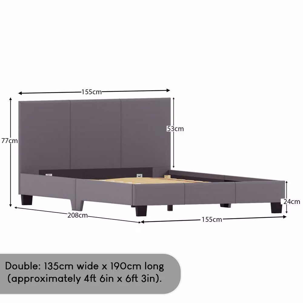 HD Designs Lisbon Double Upholstered Faux Leather Bed Frame with Storage in Grey, 140 x 200 cm – 2
