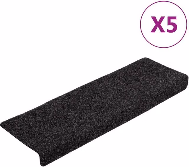 Berkfield Home Non-Slip Needle Punch Stair Mats, 5 Pack, Black, W/D/H: 65 x 21 x 4 cm – 1