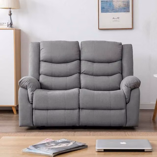 More4Homes Seattle 2 Seater Manual Fabric Recliner Sofa in Grey, W: 149 cm, H: 91.5 cm, D: 108 cm