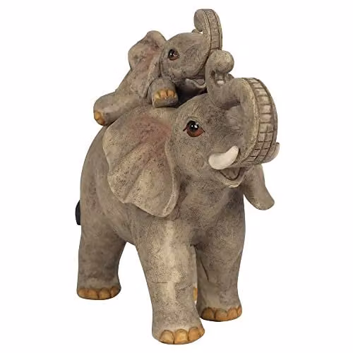 Something Different Grey Mother and Baby Elephant Ornament with Rustic Design, W/D/H: 12.5 x 13.5 cm