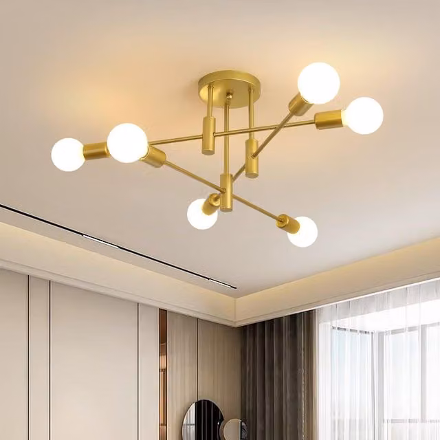 Garwarm Modern 6-Light Gold Metal Chandelier with Glass Pendant Lights – 1