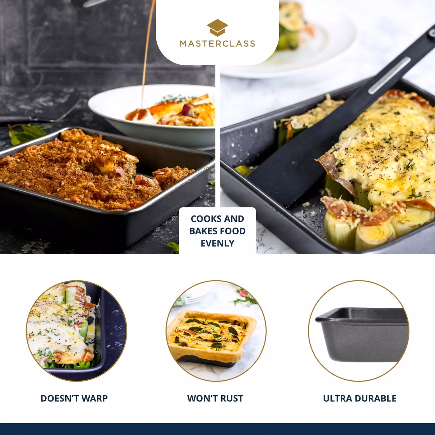 MasterClass Non-Stick Square Carbon Steel Cake Tin, Grey, 23 cm – 8