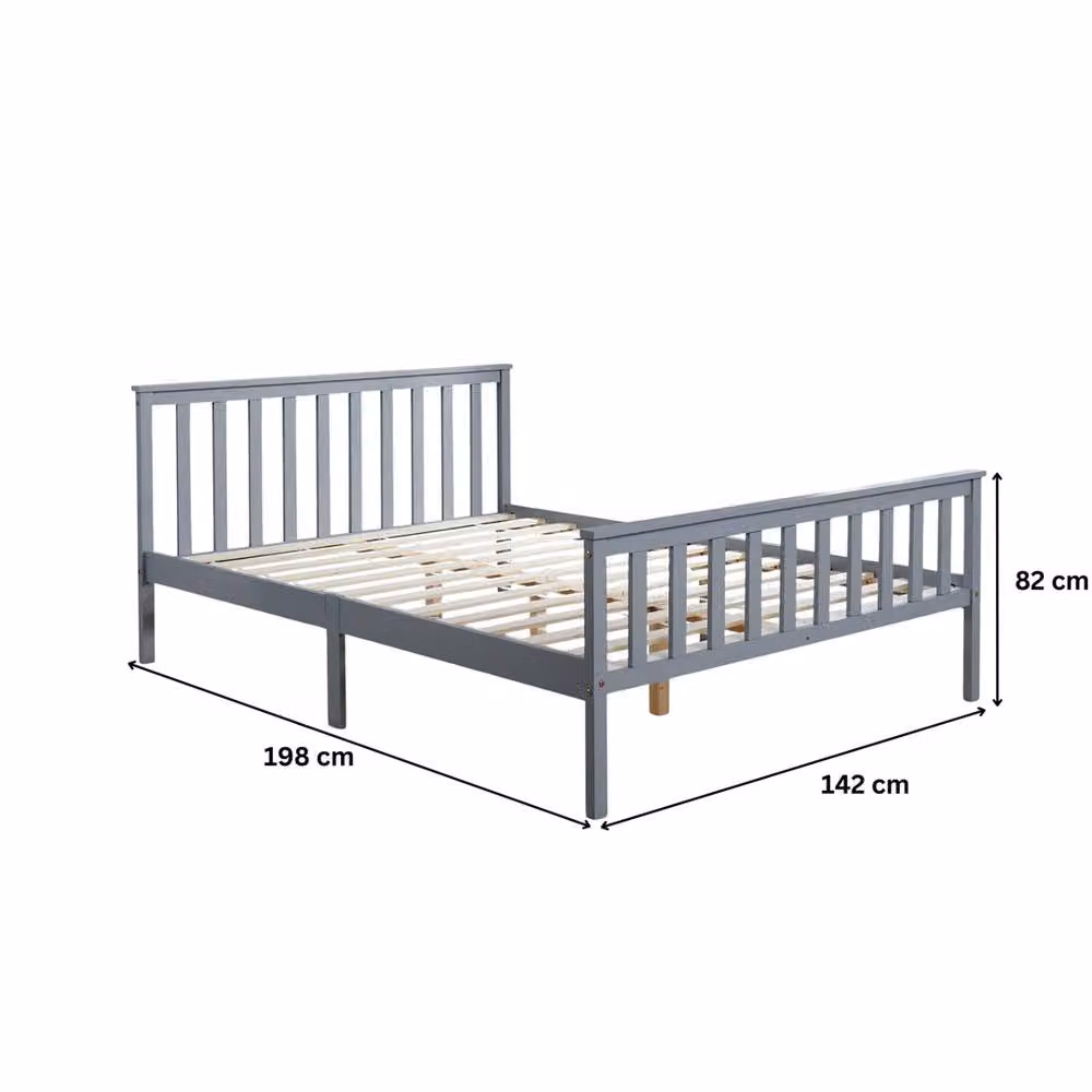 SPETLEK Double Wooden Bed Frame, Grey Lacquered Solid Pine Wood, W/D/H: 140 x 200 cm – 2