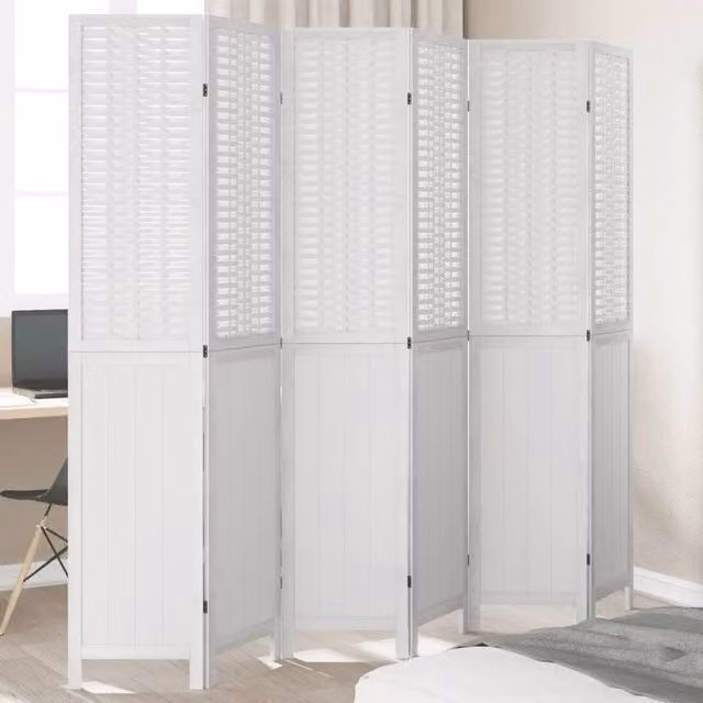 Berkfield Home 6 Panel White Solid Wood Paulownia Room Divider