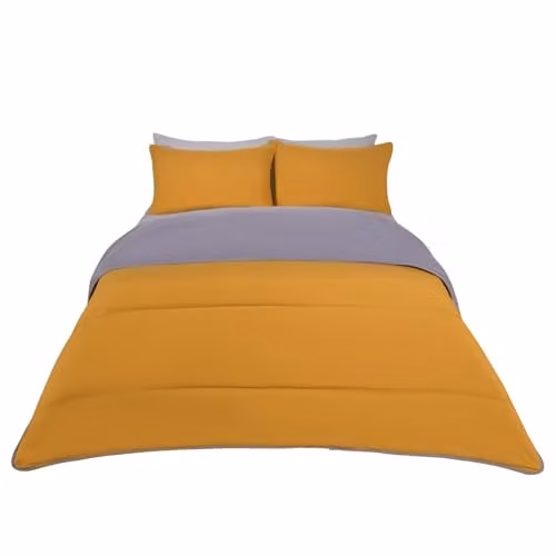 OHS Double Reversible Coverless Duvet and Pillowcase Set, 10.5 TOG, Grey and Ochre, W/D/H: 200 x 200 cm