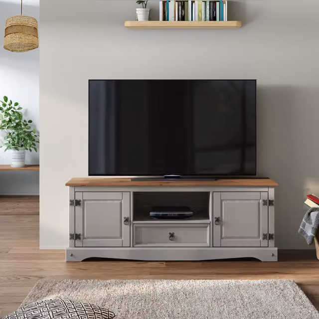 Mercers Furniture Corona Widescreen TV Unit in Grey Waxed Rustic Pine, W/D/H: 140.0 x 35.0 x 52.0 cm