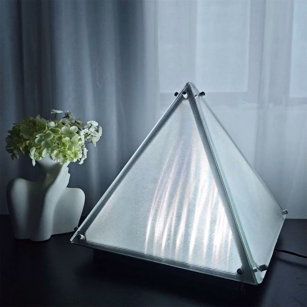 FLAVORA Modern Pyramid Glass Bedroom Desk Lamp in White, H 31 cm x W 30 cm x D 31 cm – 3