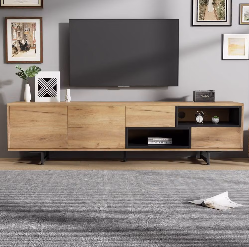 STILVORA Modern Wood TV Cabinet with 2 Doors and 2 Drawers in Brown, W/D/H: 173 x 38 x 48 cm – 2