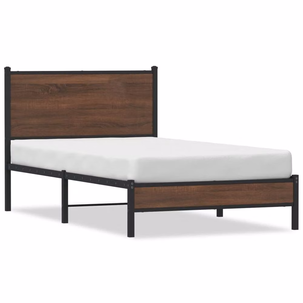 Berkfield Home Metal and Oak Bed Frame in Brown, W/D/H: 100 x 200 x 91.5 cm – 3