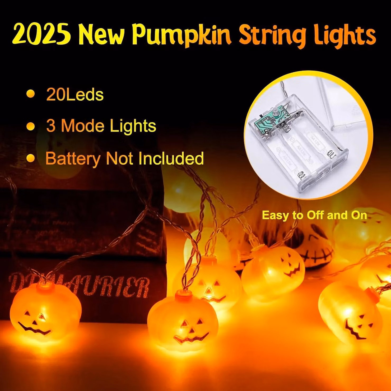 Garwarm Spooky Pumpkin 20 LED Waterproof Battery Operated Halloween String Lights in Orange – 2