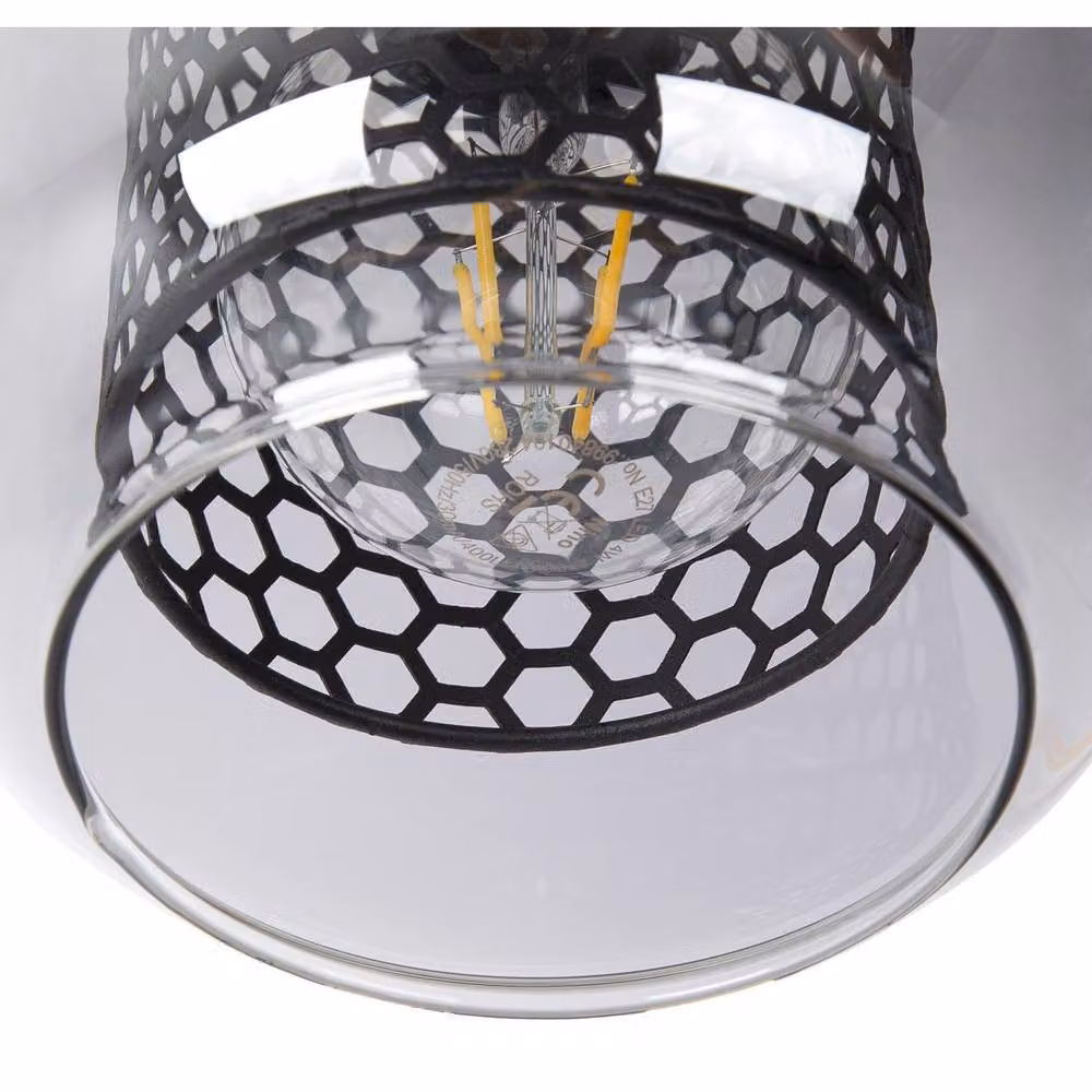 Netlighting Ando Bar Pendant Ceiling Light in Black and Wood with Grey Glass Shades, 4x E27 – 2