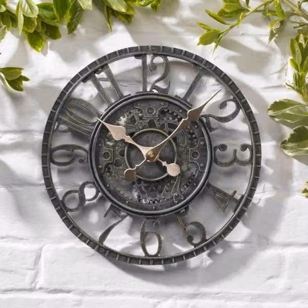 Marco Paul Grey Vintage Round Quartz Outdoor Skeleton Wall Clock, Diameter: 30 cm – 1