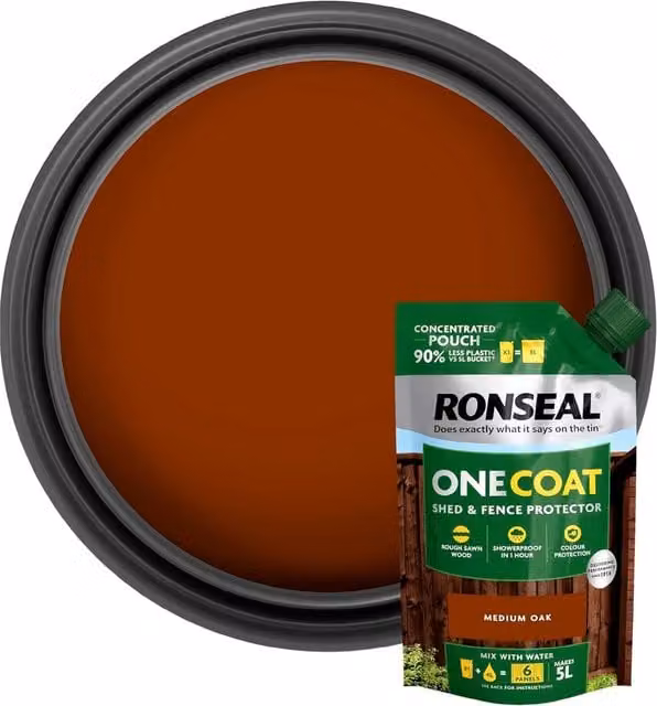 Ronseal One Coat Shed and Fence Paint, Brown, 950ml