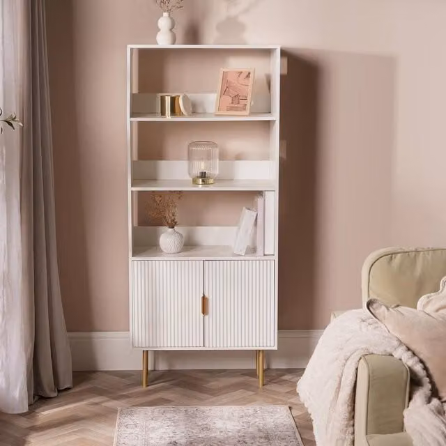 OHS Modern Ribbed Display Unit with Drawers and Shelving in White Matt MDF