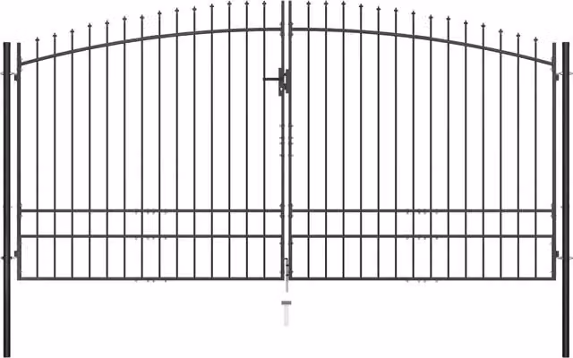 Berkfield Home Double Door Steel Fence Gate with Spear Top, Black, W: 400 cm, H: 248 cm