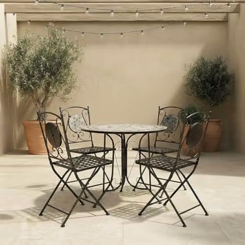 Charles Bentley Blue Mosaic 5 Piece Wrought Iron Dining Set for Garden, Balcony or Terrace, W/D/H: 90 x 90 x 72 cm – 2