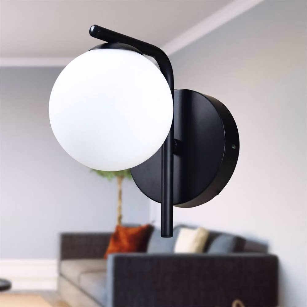 First Choice Lighting Grosvenor Black Wall Light with Glass Sphere – 4