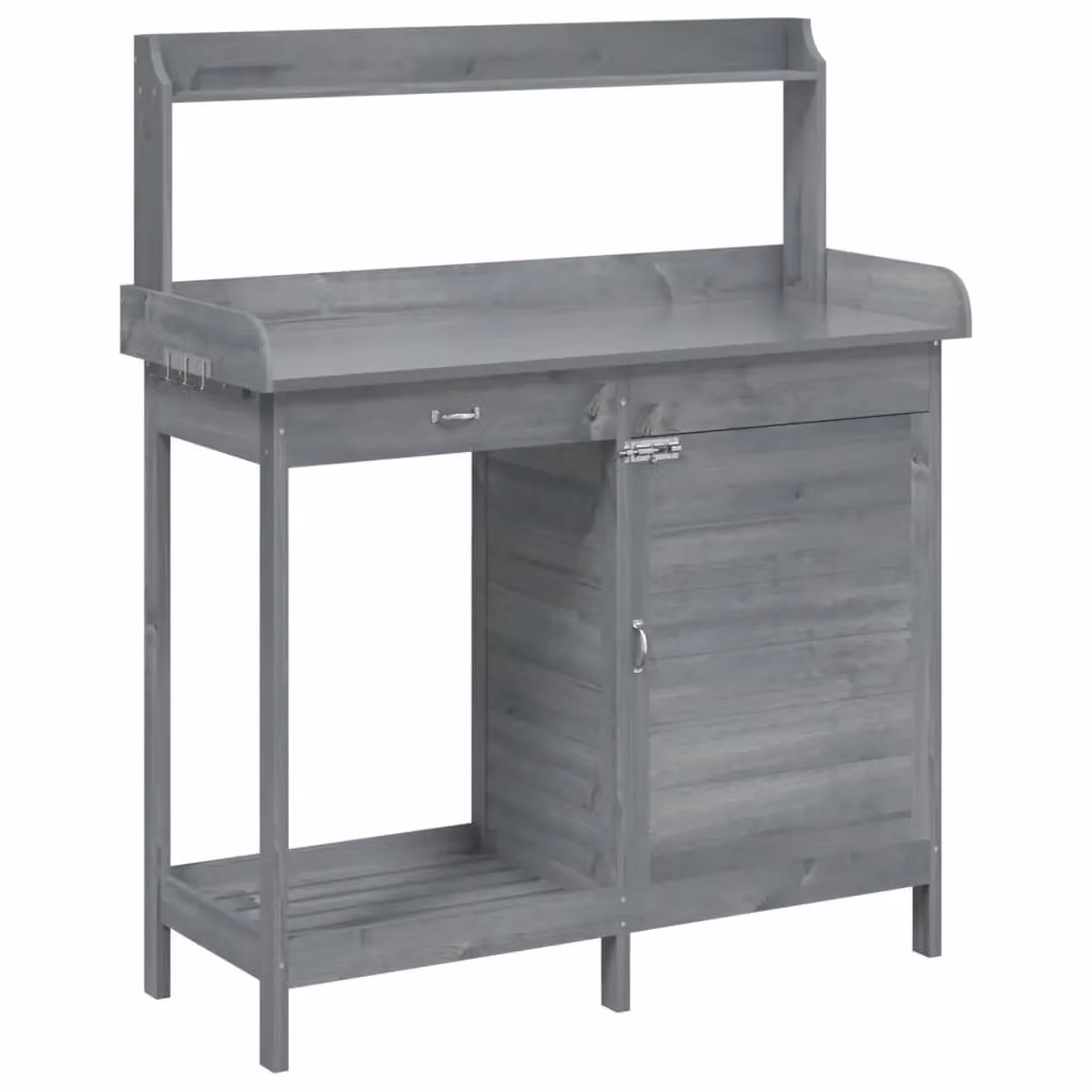 Berkfield Home Potting Table with Cabinet in Grey, Solid Wood and Metal, W/D/H: 110.5 x 45 x 124.5 cm – 2