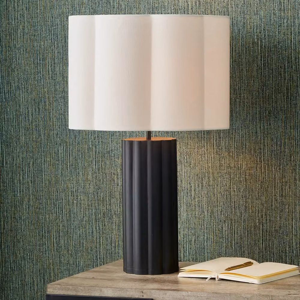 Ruma White Handloom Scalloped Cylinder Fabric Table Lamp Shade, Diameter: 45.72 cm – 3