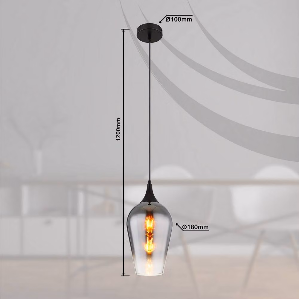 Netlighting Lavus Dome Pendant Light in Black and Chrome with Transparent Glass Shade, Height: 120 cm, Diameter: 18 cm – 4