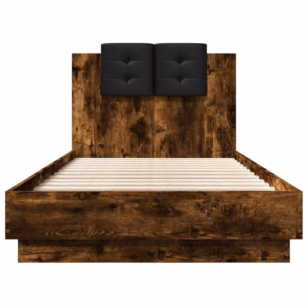 Berkfield Home Durable Bed Frame with LED Under-Bed Lighting in Smoked Oak Brown, W/D/H: 80 x 190 x 78 cm – 5