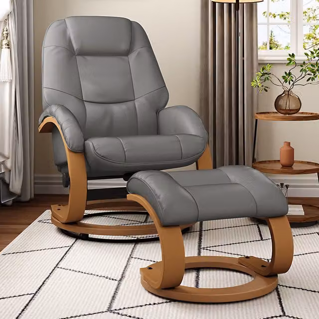 Livingandhome Grey Recliner Executive Chair with Footstool