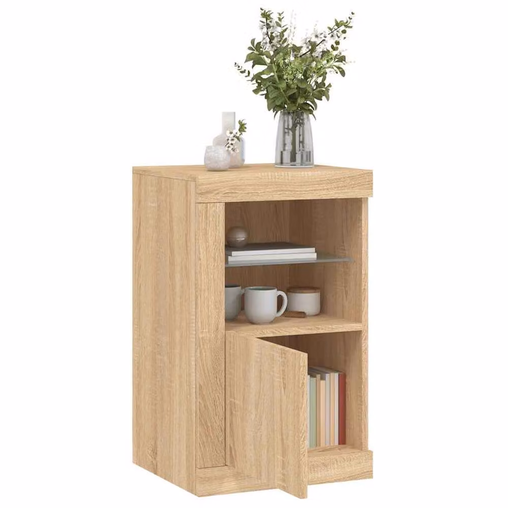 Berkfield Home Modern Side Cabinet with Integrated LED Lights and Glass Doors in Beige Sonoma Oak – 2