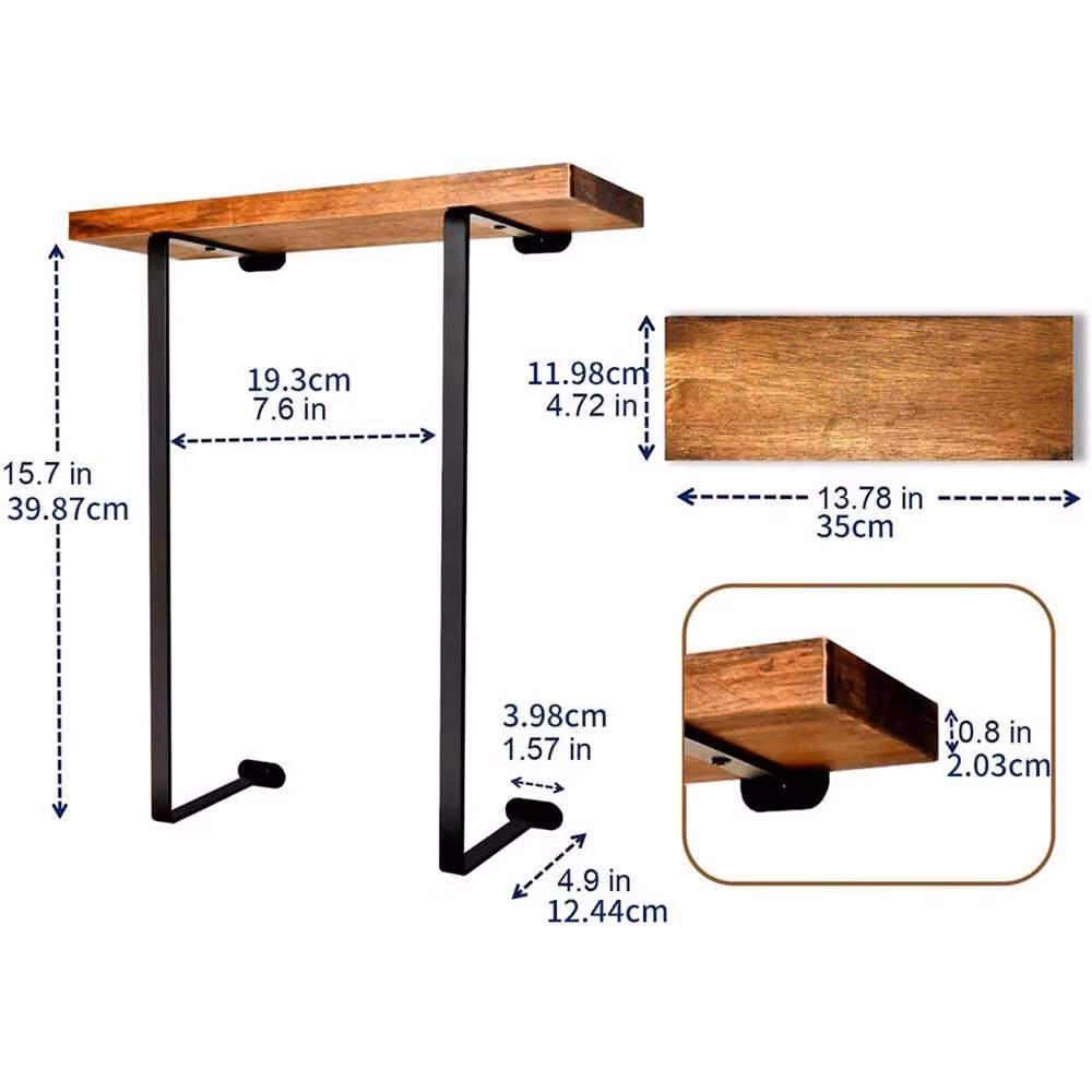 Havendro Wall Mounted Wooden Bathroom Towel Rack and Shelf in Brown, W/D/H: 40 x 12 x 12 cm – 2