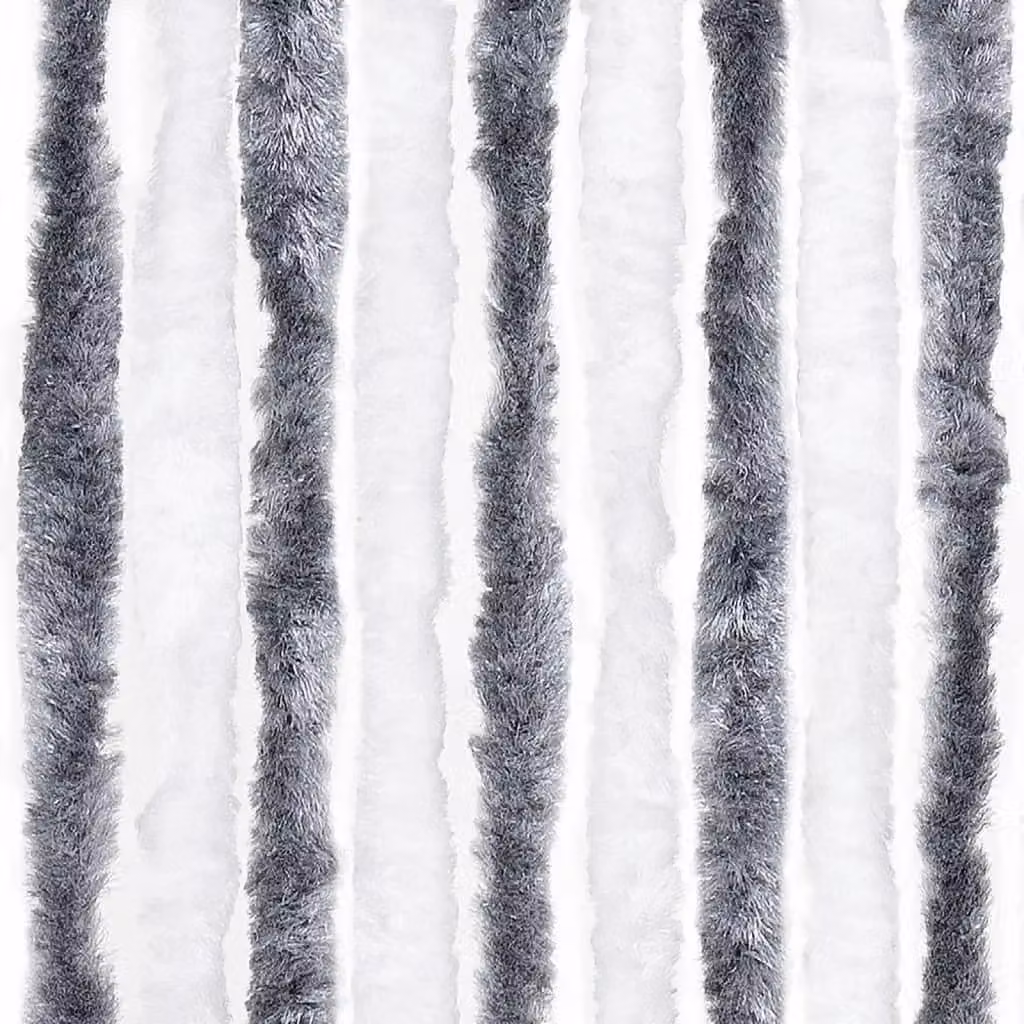 Berkfield Home Grey and White Striped Chenille Insect Curtain, W: 90 cm, H: 220 cm – 4