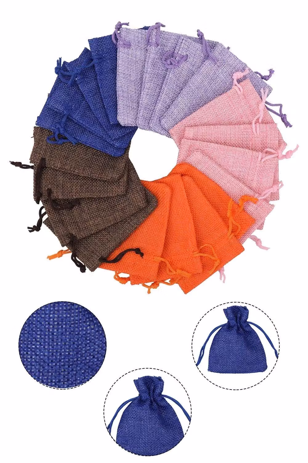Neel Blue 10pcs Jute Burlap Drawstring Gift Bags in Blue, W: 7 cm x H: 9 cm – 2