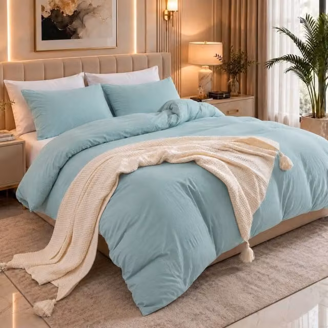 Pamposh 2 Pack Reversible Microfibre Duvet Cover and Pillowcase Set in Pale Green, Double (140 x 200 cm)