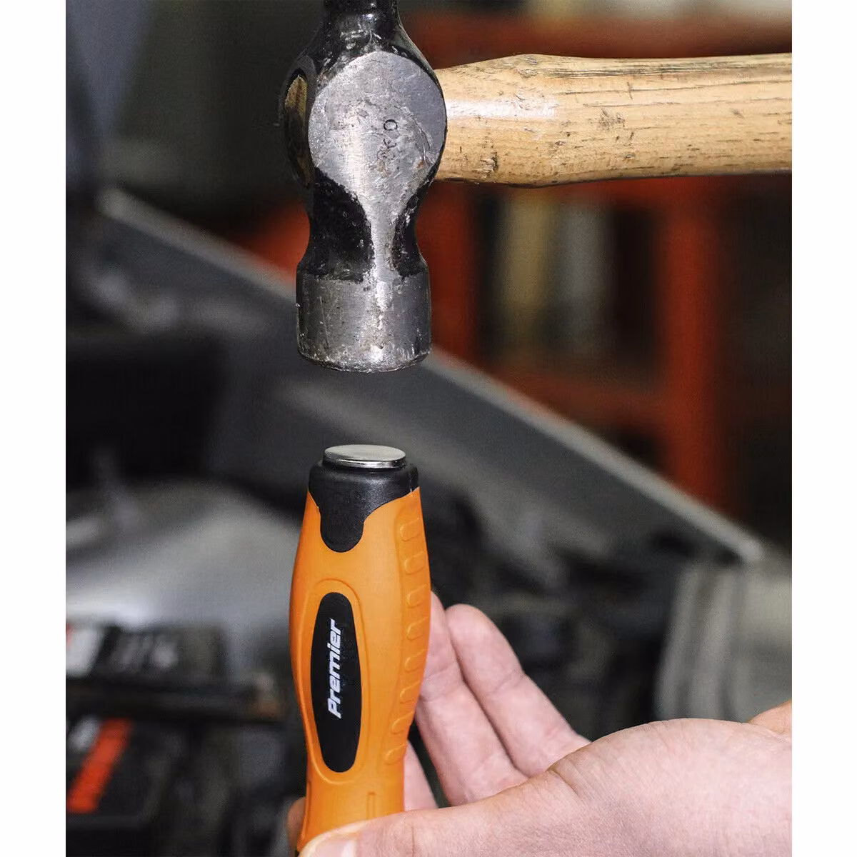 Loops 8 Pack Hi-Vis Orange Hammer Through Screwdriver Set with Chrome Vanadium Steel Chisel Caps – 2