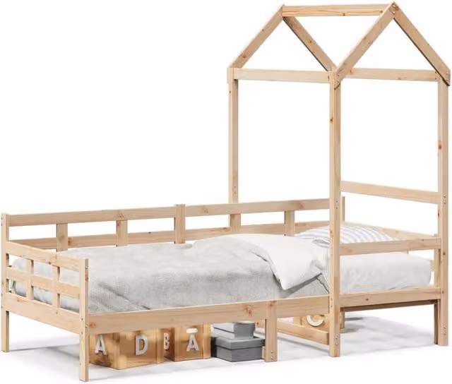 Berkfield Home Solid Wood Day Bed with Roof in Light Tan, W/D/H: 80 x 200 cm