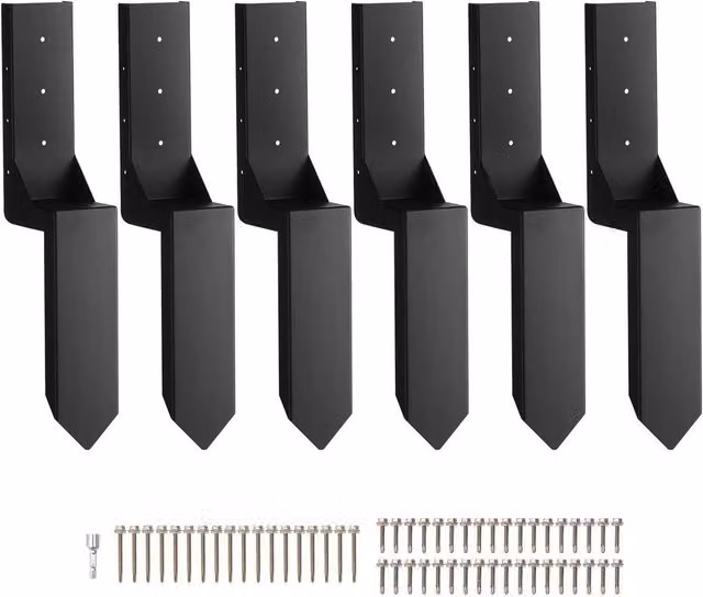 VEVOR Heavy Duty Steel Fence Post Anchor Kit, Black, 6 Pack – 1