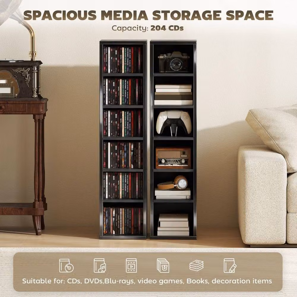 EONLION Set of 2 Black CD Storage Units with Adjustable Shelves, Width: 100 cm – 5