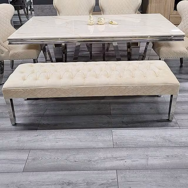 Modernique Precious Velvet Bench Footstool in Beige and White