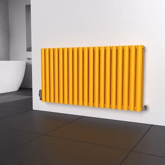 Lux Heat Oval Horizontal Coloured Double Radiator in Sunflower Yellow, W: 114 cm, H: 60 cm