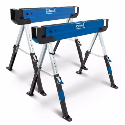 Scheppach MWB600 Blue Foldable Steel SawHorse Set of 2, Height Adjustable 61.8–82 cm – 1