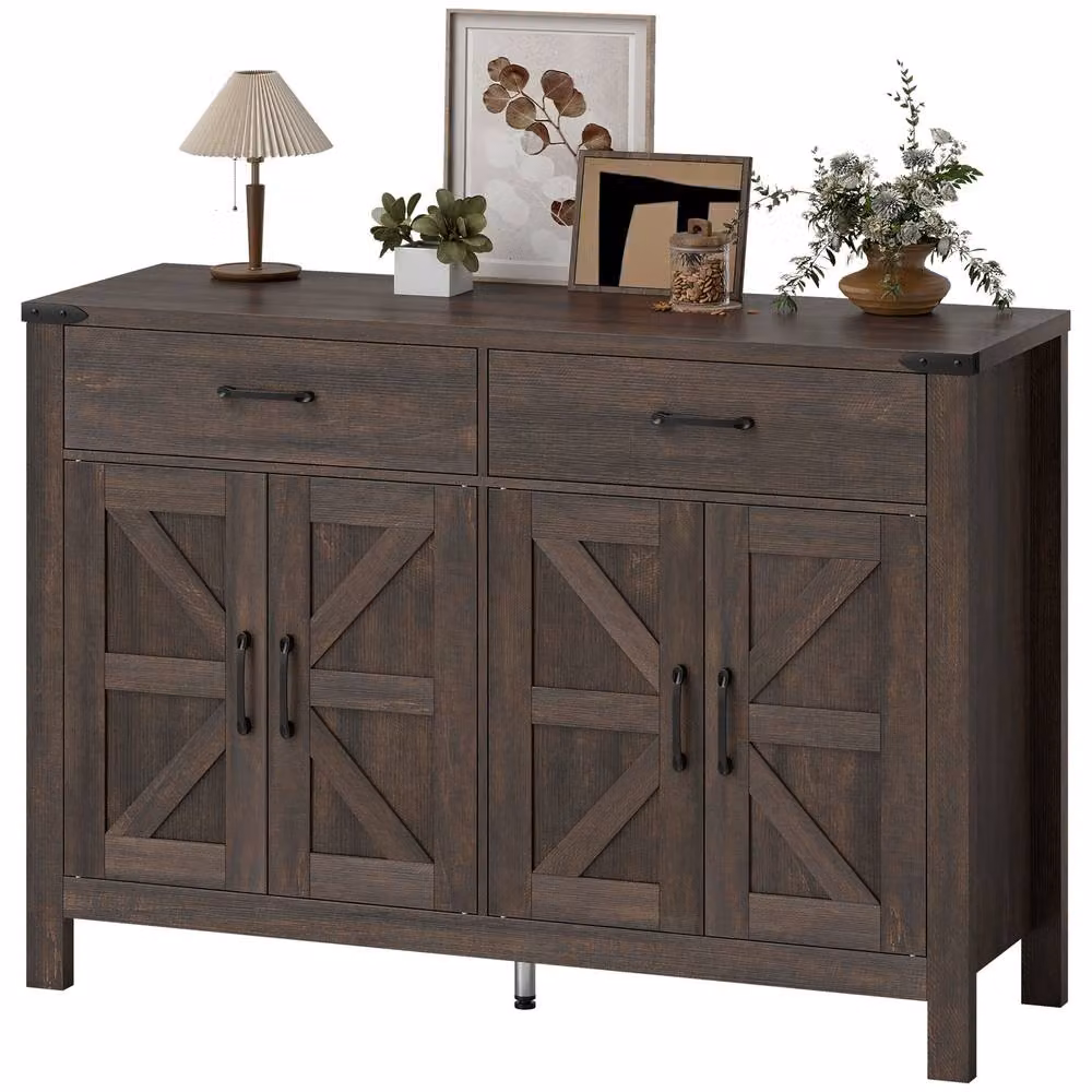 STILVORA Rustic Brown Sideboard with Adjustable Shelves in Dark Brown – 3