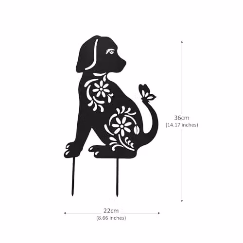 Nicoman Metal Dog Garden Silhouette Ornament with Floral Pattern, Black – 2