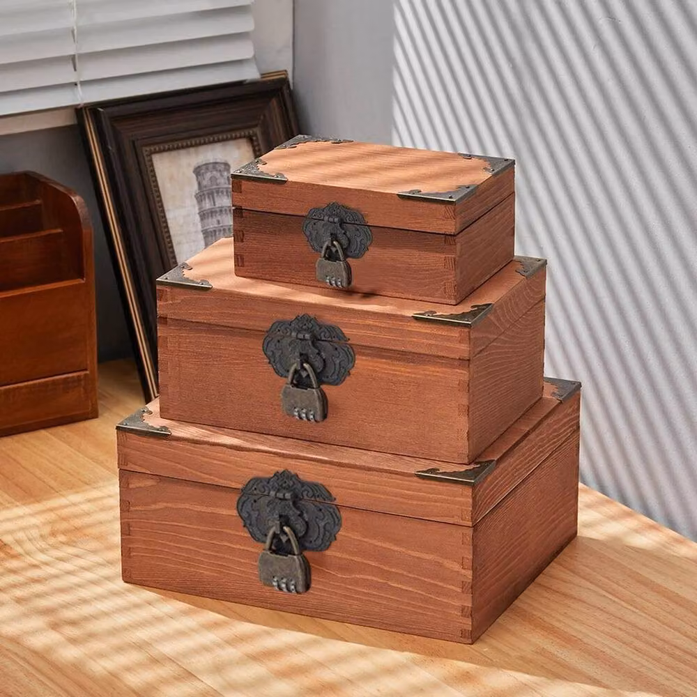 FLAVORA Solid Wood Locked Keepsake Storage Box in Brown, Width: 70 cm – 2