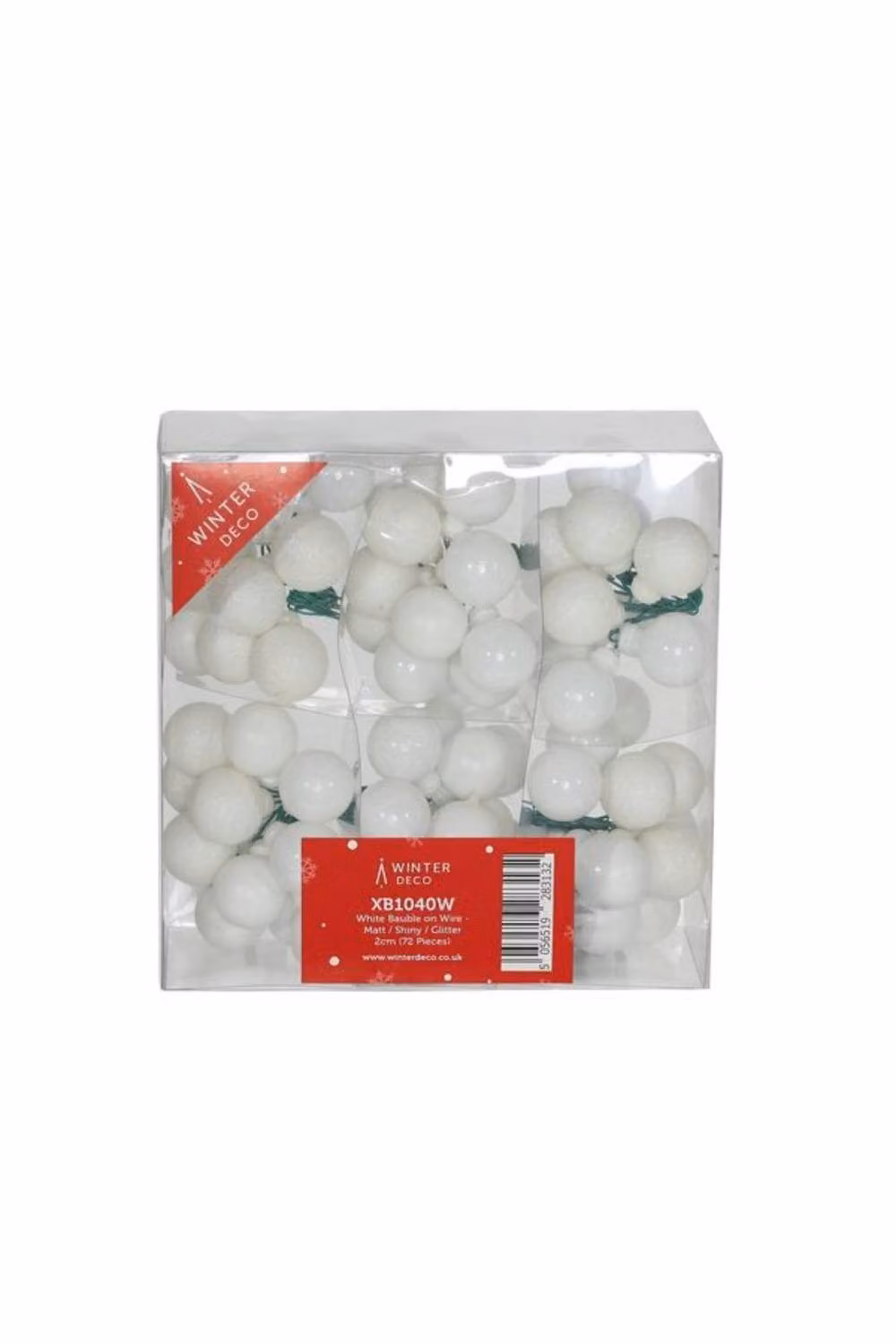 KDMD White Christmas Baubles on Wire with Matt and Shiny Glitter Finish, 72 Pack – 2