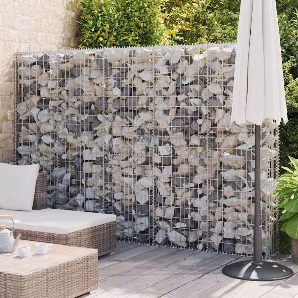 Berkfield Home Galvanised Steel Gabion Fence Wall with Covers in Silver, W: 300 cm, D: 30 cm, H: 200 cm – 1