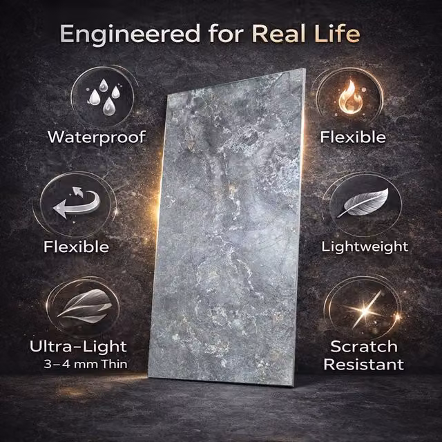 ENER-J Britwall Flexible Marble Sheet Charcoal Pack of 2, W: 120 cm, H: 60 cm, D: 0.3 cm