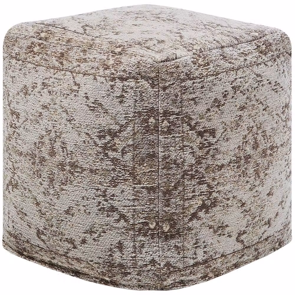 Wyld and Coco Brown Cotton Boho Ottoman Pouffe with Abstract Pattern, W/D/H: 40 x 40 x 40 cm – 2