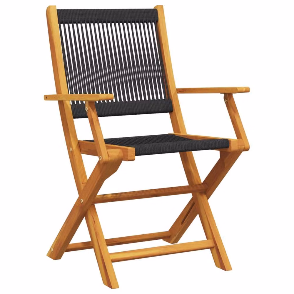 Berkfield Home Set of 2 Modern Garden Chairs in Black Acacia Wood and Polypropylene – 3