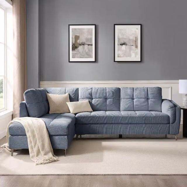 Rose Left-Hand Corner Sofa in Blue Fabric